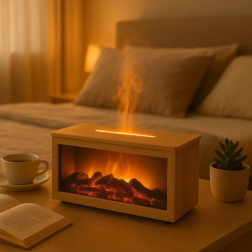 Difuzor Aromatherapie cu Flacără Simulată - Umidificator Ultrasonic cu Telecomandă și 7 Culori LED