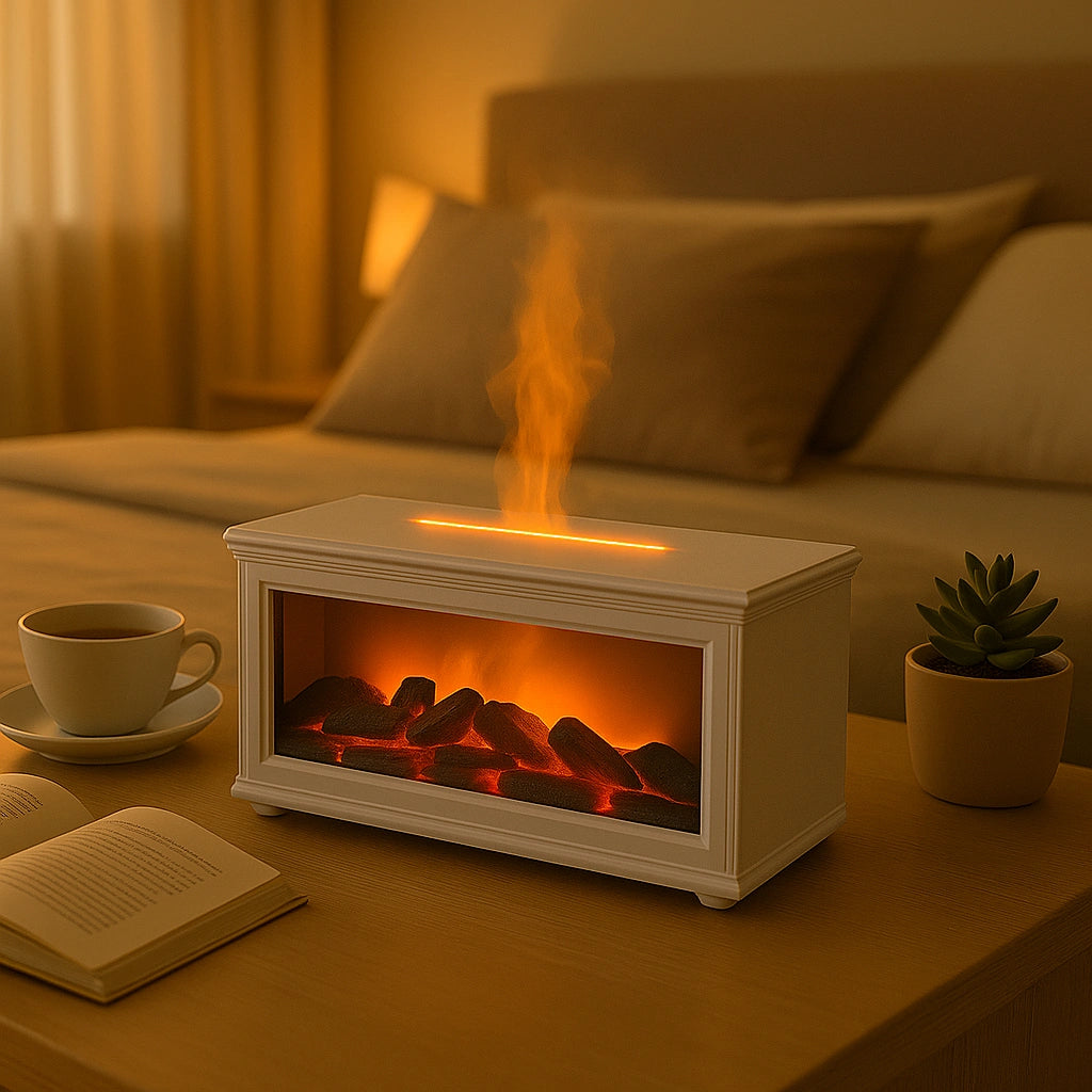 Difuzor Aromatherapie cu Flacără Simulată - Umidificator Ultrasonic cu Telecomandă și 7 Culori LED