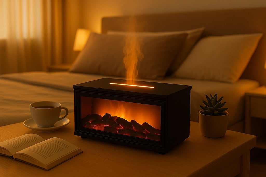 Difuzor Aromatherapie cu Flacără Simulată - Umidificator Ultrasonic cu Telecomandă și 7 Culori LED