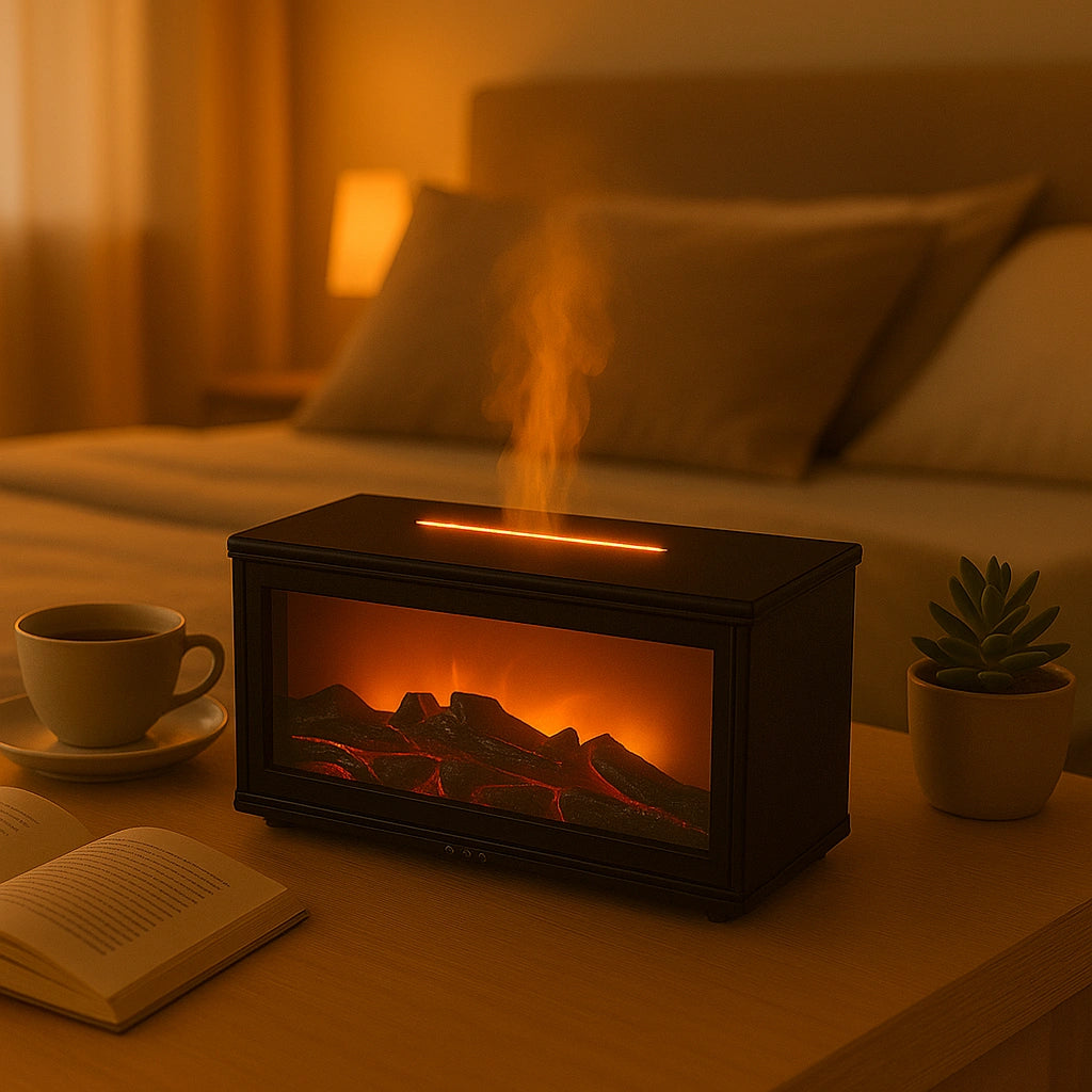 Difuzor Aromatherapie cu Flacără Simulată - Umidificator Ultrasonic cu Telecomandă și 7 Culori LED